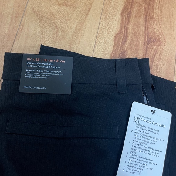 Lululemon Men Commission Pant Slim 34 x 32 Slim Fit Black Grid Patterned NWT - Picture 10 of 10